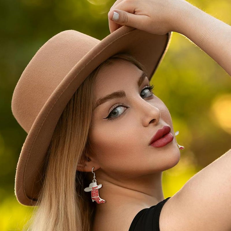 RechicGu Rhinestone Western Boots Earrings Cowgirl Cowboy Enamel Hat Bohemian Rodeo Boot Drop Dangle Earrings for Women - Image 4